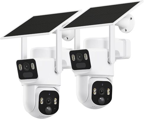 SEHMUA Dual-Lens Solar Security Cameras Wireless Outdoor, 2 Pack, 2K+2K Dual Views, Color Night Vision, PIR Motion Alerts, 2.4GHz WiFi, IP65 in Kuwait