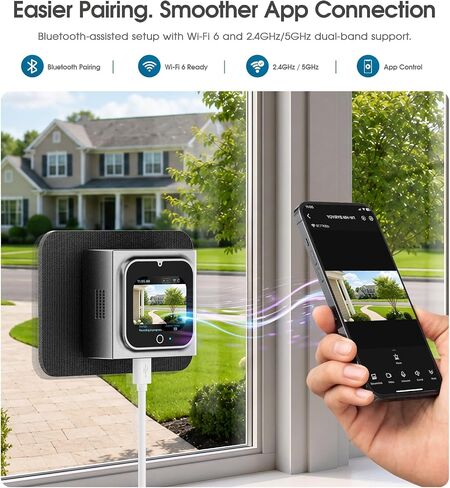 5MP Window Camera with 2" Screen, Motion-Wake Display, Person & Motion Detection, 2.4/5GHz WiFi Indoor & Outdoor Security Cameras, Color Night Vision, Anti-Glare, 24/7 Recording, No-Drilling in Kuwait