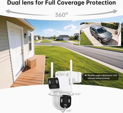 SEHMUA Dual-Lens Solar Security Cameras Wireless Outdoor, 2 Pack, 2K+2K Dual Views, Color Night Vision, PIR Motion Alerts, 2.4GHz WiFi, IP65 in Kuwait