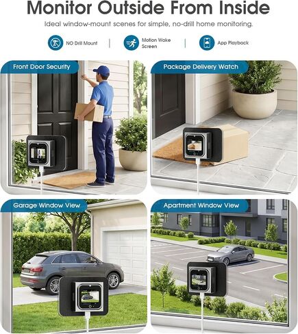 5MP Window Camera with 2" Screen, Motion-Wake Display, Person & Motion Detection, 2.4/5GHz WiFi Indoor & Outdoor Security Cameras, Color Night Vision, Anti-Glare, 24/7 Recording, No-Drilling in Kuwait