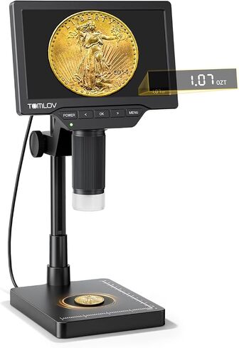 TOMLOV Coin Microscope with Weighing Scale, 7" Digital Magnifier DM4W Max | 2K Full View Coin Scope, 0.1g Accuracy, LED Lights, Weight Scale for Coin Collectors, Jeweler, Students, Win/Mac Compatible in Kuwait