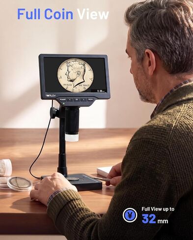 TOMLOV Coin Microscope with Weighing Scale, 7" Digital Magnifier DM4W Max | 2K Full View Coin Scope, 0.1g Accuracy, LED Lights, Weight Scale for Coin Collectors, Jeweler, Students, Win/Mac Compatible in Kuwait
