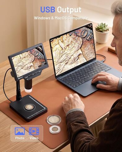 TOMLOV Coin Microscope with Weighing Scale, 7" Digital Magnifier DM4W Max | 2K Full View Coin Scope, 0.1g Accuracy, LED Lights, Weight Scale for Coin Collectors, Jeweler, Students, Win/Mac Compatible in Kuwait