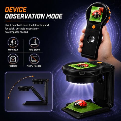 500X Handheld Digital Microscope with 2" IPS Screen, Digital Magnifying Glass 1080P Auto Focus, PC Connect, Memory, Photo/Video Capture, 500x Magnification Portable Microscope for Kids, Coins in Kuwait