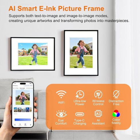 13.3 Inch Color E-Ink Digital Photo Frame, WiFi, Auto-Rotate, Wall Mountable, Share Photos via App, Large Screen Smart Frame for Home & Office in Kuwait