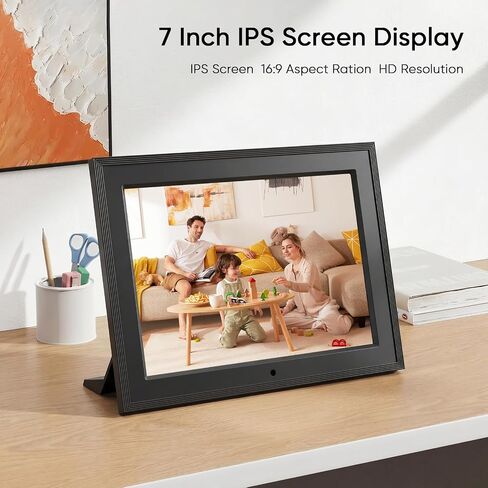 7 Inch WiFi Digital Picture Frame, Electronic Photo Frame with App Control, IPS Display 1024x600, Up to 256GB Storage, Ideal Gifts for Parents, Kids, Friends in Kuwait