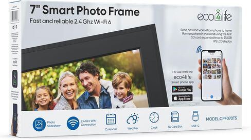 7 Inch WiFi Digital Picture Frame, Electronic Photo Frame with App Control, IPS Display 1024x600, Up to 256GB Storage, Ideal Gifts for Parents, Kids, Friends in Kuwait