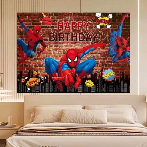 Spider Birthday Party Decorations,Happy Birthday Banner Backdrop for Birthday Party Supplies in Kuwait