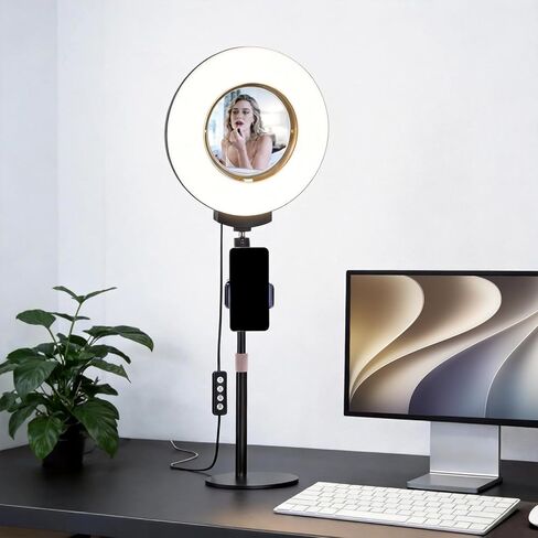 Desk Ring Light with Mirror & Stand, 4" HD Makeup Mirror 360° Rotatable,10W Dimmable LED Desk Lamp with Phone Holder & Stand,for Live Streaming,Makeup,Video,Zoom Call,Vlogging,TikTok in Kuwait