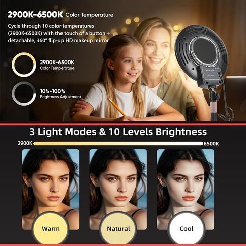 Desk Ring Light with Mirror & Stand, 4" HD Makeup Mirror 360° Rotatable,10W Dimmable LED Desk Lamp with Phone Holder & Stand,for Live Streaming,Makeup,Video,Zoom Call,Vlogging,TikTok in Kuwait