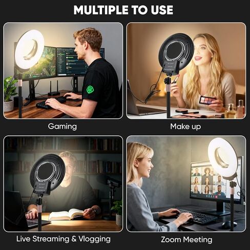 Desk Ring Light with Mirror & Stand, 4" HD Makeup Mirror 360° Rotatable,10W Dimmable LED Desk Lamp with Phone Holder & Stand,for Live Streaming,Makeup,Video,Zoom Call,Vlogging,TikTok in Kuwait