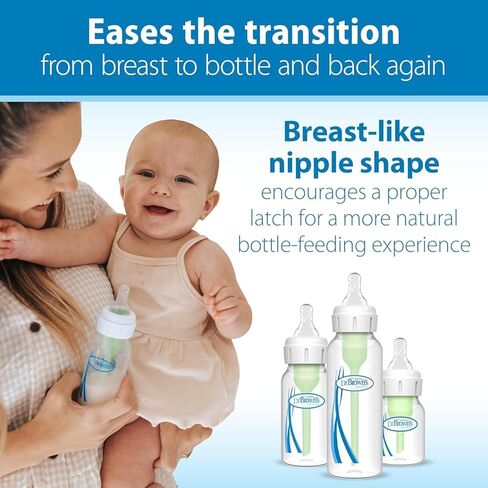 Dr. Brown's Anti-Colic Options + Narrow Glass Baby Bottle with Level 1 Slow Flow Nipple, BPA-Free, 0m+, 4 oz/120mL, 4-Pack + 8oz/250mL, 4-Pack in Kuwait
