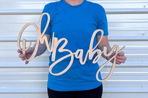 Oh Baby Sign, Wooden Shower Sign, 16 x 13 Inch Banner for Gender Reveal Backdrop Party Decor, Stylish Photo Backdrop for Boys and Girls in Kuwait