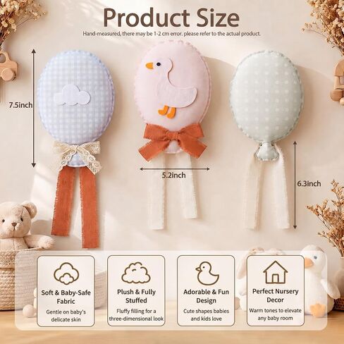 Irenare 3 Pcs Plush Balloon Hanging Nursery Wall Decor Set Pastel Gingham Goose Cloud Polka Dot Fabric Baby Room Wall Hanging Decoration with Ribbon Bow for Baby Shower Gift in Kuwait