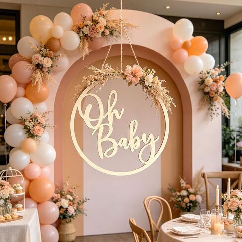 Oh BABY Wooden Circle Sign, Nursery Wall Decor, Baby Shower Backdrop, Gender Reveal Boy Girl Backdrop Decorations& Welcome Baby Party Decor,Newborn Announce Pregnancy Birthday Party Decorations in Kuwait