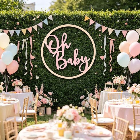 Oh BABY Wooden Circle Sign, Nursery Wall Decor, Baby Shower Backdrop, Gender Reveal Boy Girl Backdrop Decorations& Welcome Baby Party Decor,Newborn Announce Pregnancy Birthday Party Decorations in Kuwait