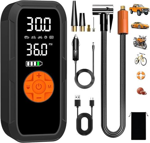 Corded/Cordless Portable Tire Inflator 12V DC, Portable Air Compressor 150PSI 6000mAh Long-Lasting Battery Rechargeable Electric Tire Pump, Digital Display & Dual LED Light for Car, Motor, Bike, Ball in Saudi Arabia
