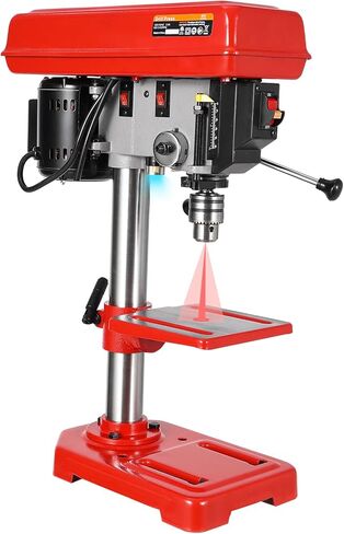 8" Benchtop Drill Press, Laser Ray (Class II Max. 1mW), Tabletop Drilling Machine with 5 Adjustable Speeds (620 to 3100 RPM), 0-45°Tilting Worktable with LED Light (1W), for Wood or Metal in Kuwait