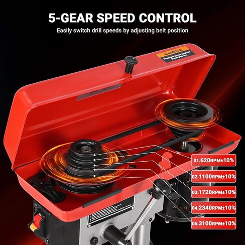 8" Benchtop Drill Press, Laser Ray (Class II Max. 1mW), Tabletop Drilling Machine with 5 Adjustable Speeds (620 to 3100 RPM), 0-45°Tilting Worktable with LED Light (1W), for Wood or Metal in Kuwait