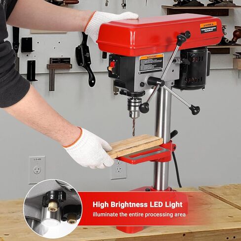 8" Benchtop Drill Press, Laser Ray (Class II Max. 1mW), Tabletop Drilling Machine with 5 Adjustable Speeds (620 to 3100 RPM), 0-45°Tilting Worktable with LED Light (1W), for Wood or Metal in Kuwait