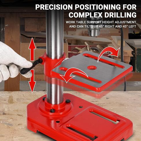 8" Benchtop Drill Press, Laser Ray (Class II Max. 1mW), Tabletop Drilling Machine with 5 Adjustable Speeds (620 to 3100 RPM), 0-45°Tilting Worktable with LED Light (1W), for Wood or Metal in Kuwait