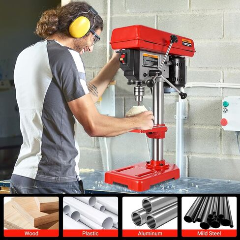 8" Benchtop Drill Press, Laser Ray (Class II Max. 1mW), Tabletop Drilling Machine with 5 Adjustable Speeds (620 to 3100 RPM), 0-45°Tilting Worktable with LED Light (1W), for Wood or Metal in Kuwait