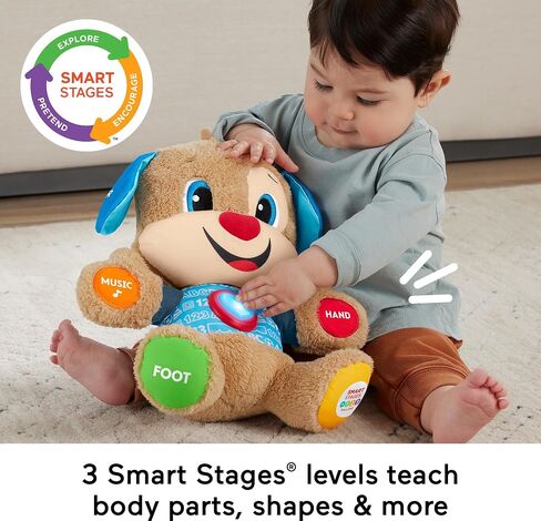 Fisher-Price Laugh & Learn Baby Learning Toy, Smart Stages Puppy, Plush with Lights Music and Educational Content for Ages 6M+ in Kuwait