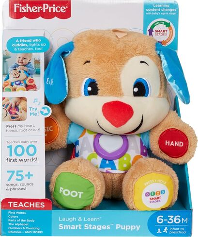 Fisher-Price Laugh & Learn Baby Learning Toy, Smart Stages Puppy, Plush with Lights Music and Educational Content for Ages 6M+ in Kuwait