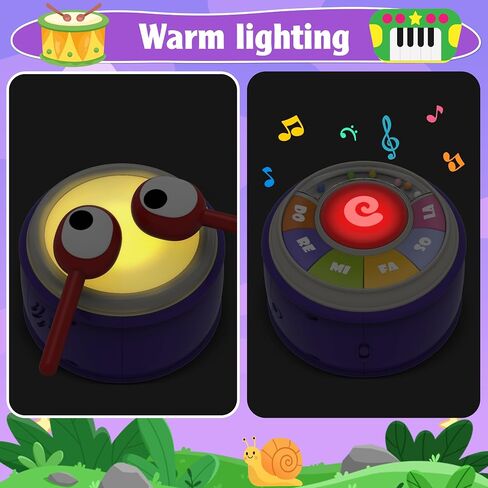 3 in 1 Musical Toddler Toys for 1-3 Year Old, Pull Along Snail Toy with Baby Piano and Light Up Drum Set, Early Learning Developmental Toys, Sensory Baby Toys and Birthday Gifts for Toddlers in Kuwait