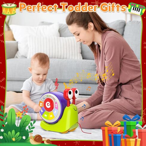 3 in 1 Musical Toddler Toys for 1-3 Year Old, Pull Along Snail Toy with Baby Piano and Light Up Drum Set, Early Learning Developmental Toys, Sensory Baby Toys and Birthday Gifts for Toddlers in Kuwait
