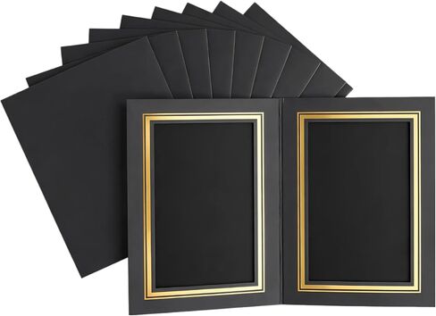 10 Pcs Picture Folders for 5 x 7 in Photos, Vertical Cardboard Display Frame with Gold Foil Trim, Black Paper Photo Holders for Graduation, Weddings, Present Giving, Party Favors in Kuwait