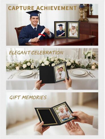 10 Pcs Picture Folders for 5 x 7 in Photos, Vertical Cardboard Display Frame with Gold Foil Trim, Black Paper Photo Holders for Graduation, Weddings, Present Giving, Party Favors in Kuwait