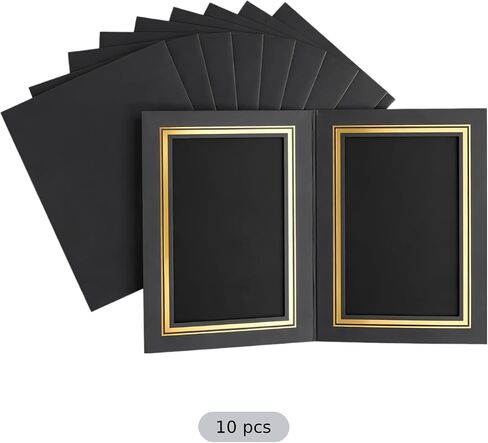 10 Pcs Picture Folders for 5 x 7 in Photos, Vertical Cardboard Display Frame with Gold Foil Trim, Black Paper Photo Holders for Graduation, Weddings, Present Giving, Party Favors in Kuwait