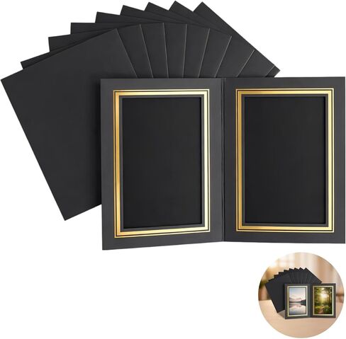10 Pcs Picture Folders for 5 x 7 in Photos, Cardboard Vertical Display Frame with Gold Foil Trim, Black Paper Photo Holders for Graduation, Weddings, Present Giving, Party Favors in Saudi Arabia