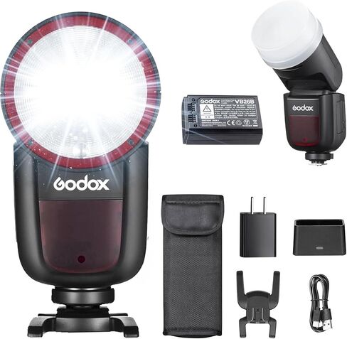Godox V1 S V1-S Flash with Diffuser Kit for Sony Camera, 76Ws 2.4G HSS TTL Round Head Flash, 1.5s Recycle Time, 480 Full Power Flashes, Li-ion Battery, Modeling Lamp for Portrait & Event Photography in Kuwait