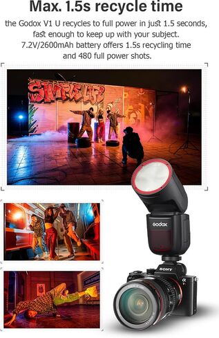 Godox V1 S V1-S Flash with Diffuser Kit for Sony Camera, 76Ws 2.4G HSS TTL Round Head Flash, 1.5s Recycle Time, 480 Full Power Flashes, Li-ion Battery, Modeling Lamp for Portrait & Event Photography in Kuwait