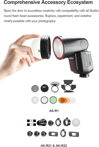 Godox V1 S V1-S Flash with Diffuser Kit for Sony Camera, 76Ws 2.4G HSS TTL Round Head Flash, 1.5s Recycle Time, 480 Full Power Flashes, Li-ion Battery, Modeling Lamp for Portrait & Event Photography in Kuwait