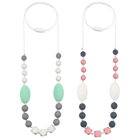Silicone Nursing Necklaces for Mom to Wear - 2pcs Sensory Chew Necklace | Food-Grade silicone，Safety breakaway clasp，Cord length easily adjustable in Kuwait