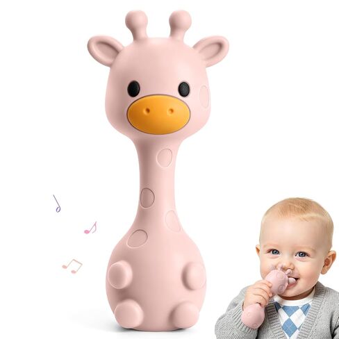 Baby Teething Toys 3-6 6-12 Months, 2-in-1 Rattle and Teether Toys | BPA Free Silicone, Giraffe Shaped, Infant Chew Toys for Teething Relief, Shower Gifts for Newborn Boys Girls in Kuwait