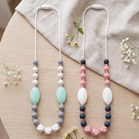 Silicone Nursing Necklaces for Mom to Wear - 2pcs Sensory Chew Necklace | Food-Grade silicone，Safety breakaway clasp，Cord length easily adjustable in Kuwait