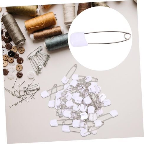 Healifty 50pcs Diaper Safety Pins Large White Fasteners with Covered Ends for Secure Diaper and Clothes Fixing Resistant Durable Pins for Care and DIY Crafts in Kuwait