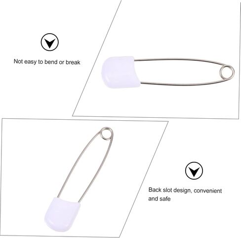 Healifty 50pcs Diaper Safety Pins Large White Fasteners with Covered Ends for Secure Diaper and Clothes Fixing Resistant Durable Pins for Care and DIY Crafts in Kuwait
