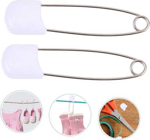 Healifty 50pcs Diaper Safety Pins Large White Fasteners with Covered Ends for Secure Diaper and Clothes Fixing Resistant Durable Pins for Care and DIY Crafts in Kuwait