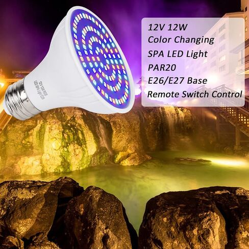 12V 12W RGB SPA Light for SPA/Bathtub/Underwater Swimming Pool/Hot Spring/Fountain RGB Color LED Light Bulb Replaces for Hayward & Pentair Light Fixtures Remote Switch Control PAR20 E26 Base in Kuwait