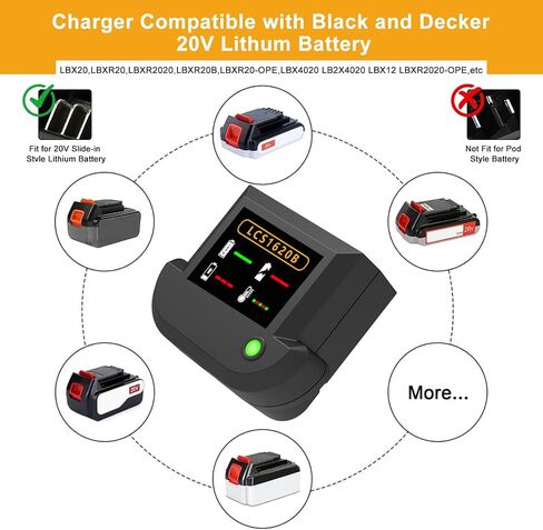 LCS1620B 20V Lithium Battery Charger, Compatible with Black & Decker 20V Lithium Battery LBXR20 LBX4020 LBX20, 1A Split‑Style Larger‑Size Charger in Kuwait