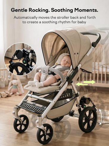 GROWNSY Hands-Free Baby Stroller Rocker, Automatic Infant Sleep Soother with Variable Speed Control, Portable Pram Rocking Device, Universal Fit for Single & Double Strollers, Power Bank Operated in Kuwait