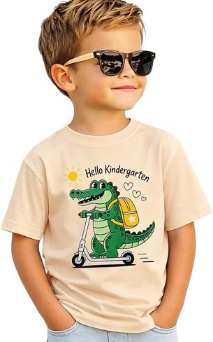 Ritatte Kid Boys Hello Kindergarten Shirt First Day of Kindergarten Crocodile Scooter Graphic Tee Back to School Outfit in Kuwait