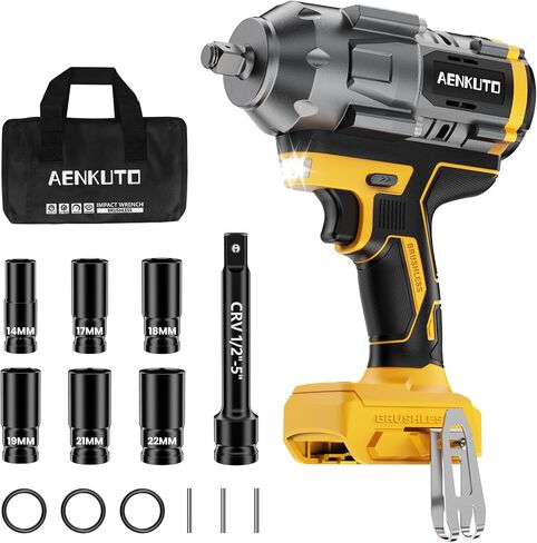 Cordless Impact Wrench for Milwaukee 18V,1500Nm (1106 Ft-Lbs) 1/2" Brushless Impact Gun, LED Work Light, 3-Speed High Torque Power Tool for Tire Removal, Rusted Bolts (No Battery) in Kuwait