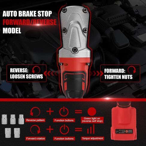 Right Angle Impact Wrench for Milwaukee M18 Battery (No Battery) | 1/2" Square Drive, 280Nm, 2-Speed Control, Cordless Design, LED Light, Safety Lock, Includes 5 Sockets for Tight Spaces in Kuwait