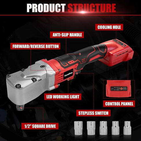Right Angle Impact Wrench for Milwaukee M18 Battery (No Battery) | 1/2" Square Drive, 280Nm, 2-Speed Control, Cordless Design, LED Light, Safety Lock, Includes 5 Sockets for Tight Spaces in Kuwait